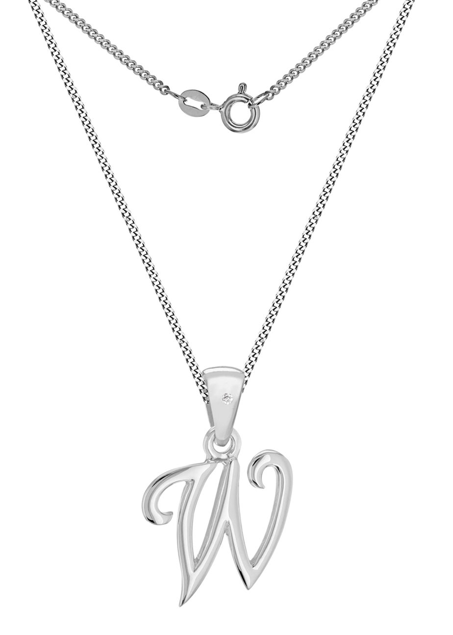 Golden Moments Sterling Silver Diamond 'W' Initial Necklace