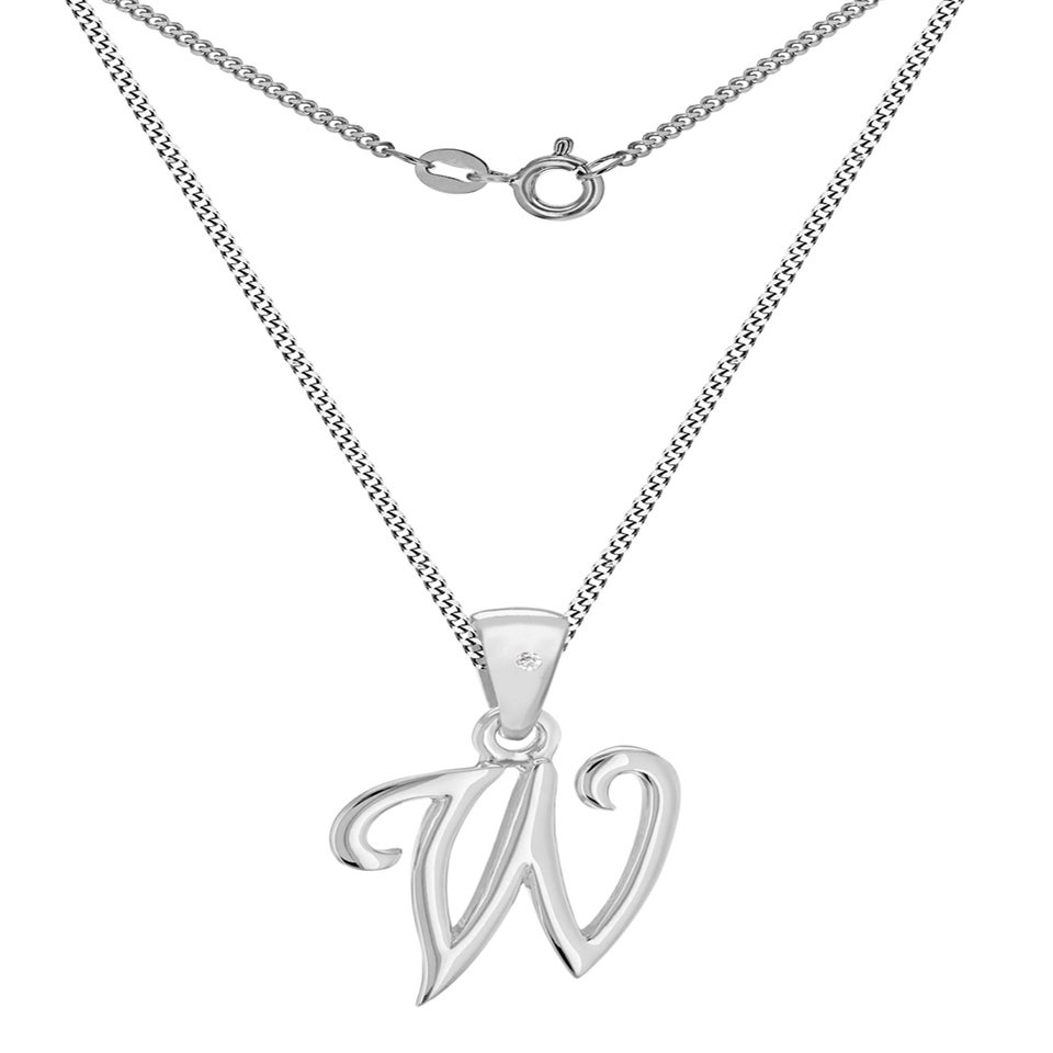 Golden Moments Sterling Silver Diamond 'W' Initial Necklace