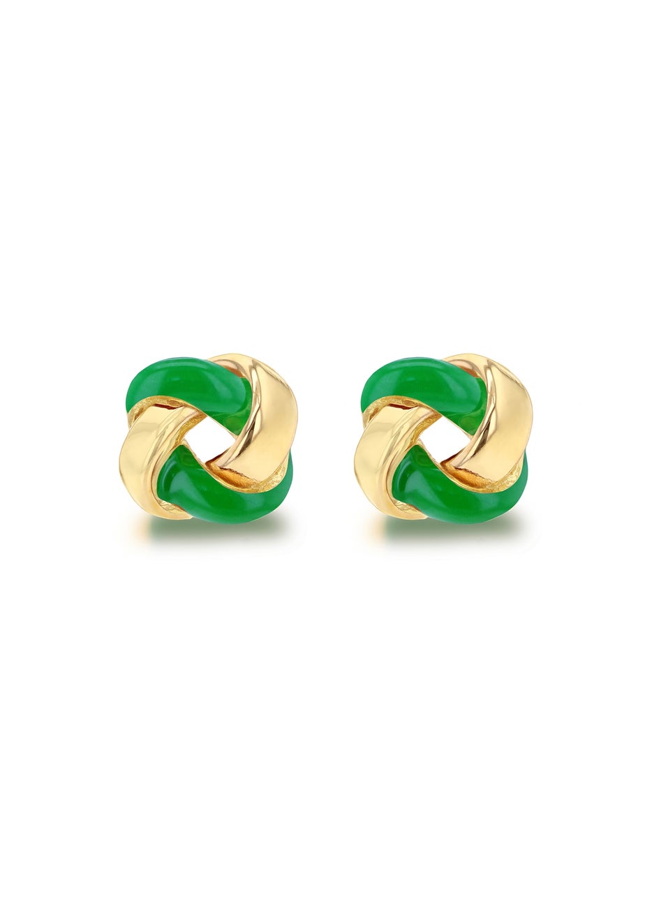 Golden Moments Yellow Gold Plated Green Enamel Small Knot Studs