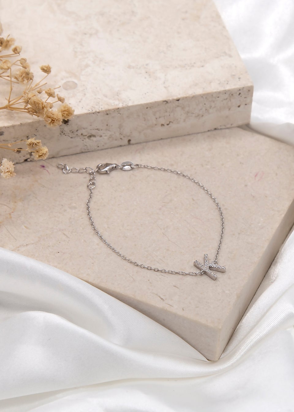 Golden Moments Sterling Silver CZ 'K' Initial Bracelet