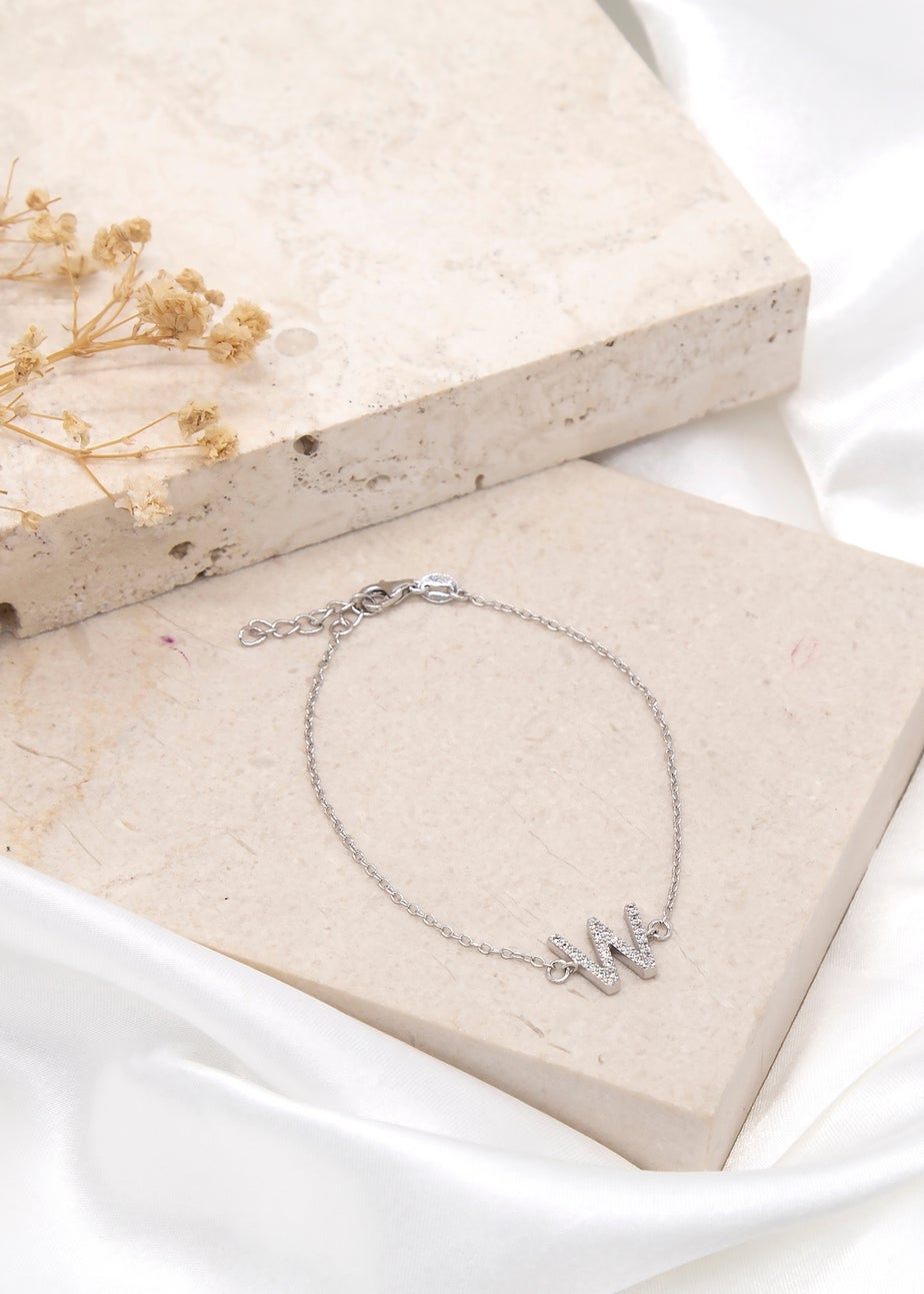 Golden Moments Sterling Silver CZ 'W' Initial Bracelet