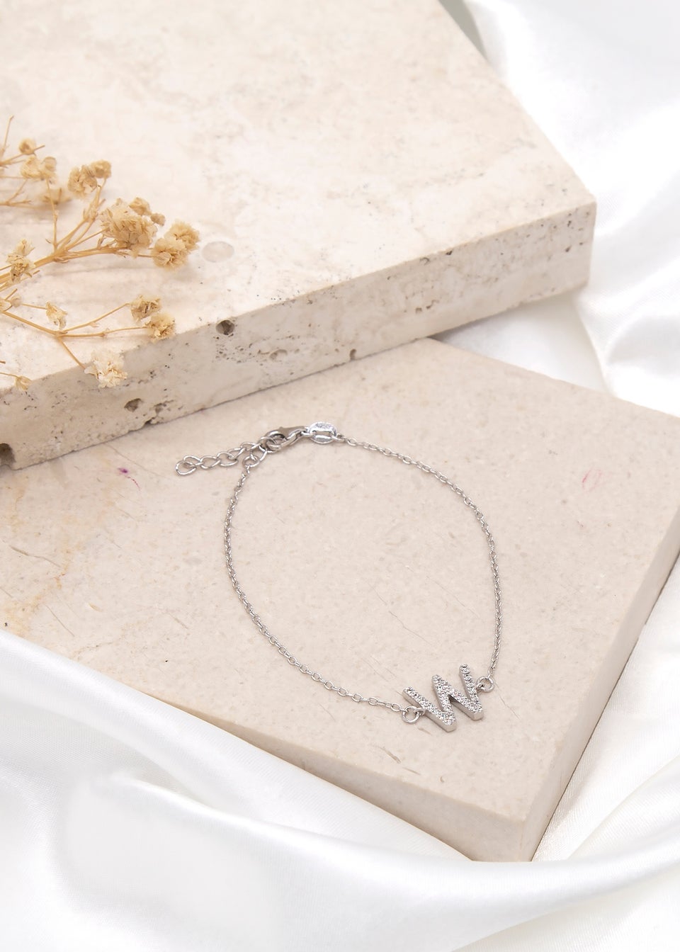 Golden Moments Sterling Silver CZ 'W' Initial Bracelet