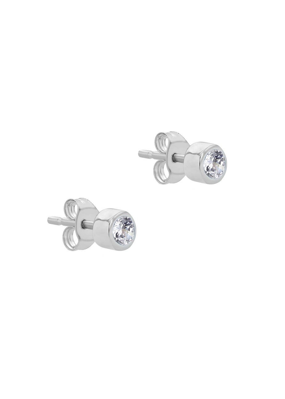 Golden Moments Sterling Silver CZ April Birthstone Stud Earrings