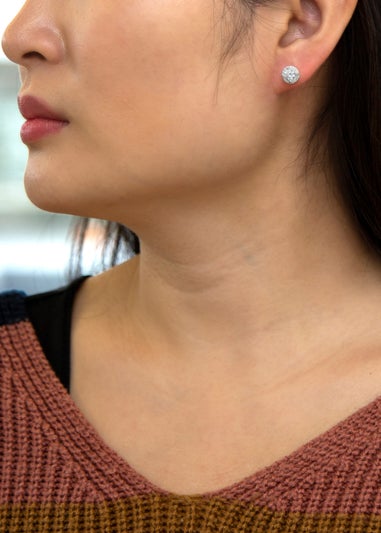 Golden Moments Sterling Silver CZ Halo Stud Earrings