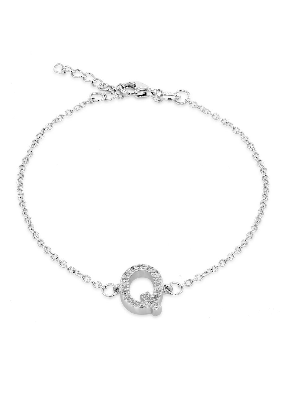 Golden Moments Sterling Silver CZ 'Q' Initial Bracelet