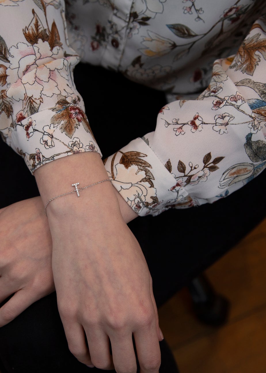 Golden Moments Sterling Silver CZ 'T' Initial Bracelet