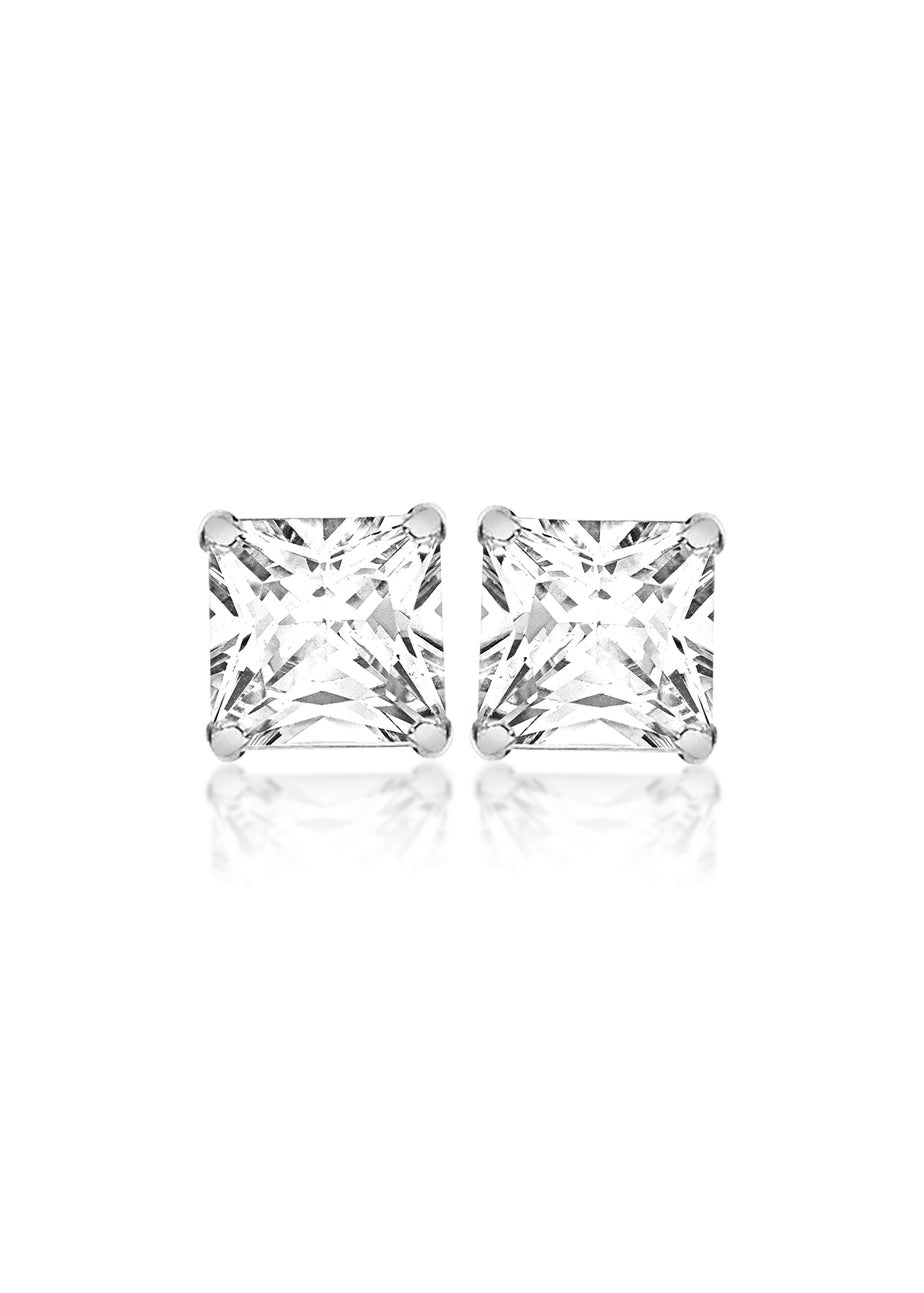 Golden Moments Sterling Silver Square White CZ Stud Earrings