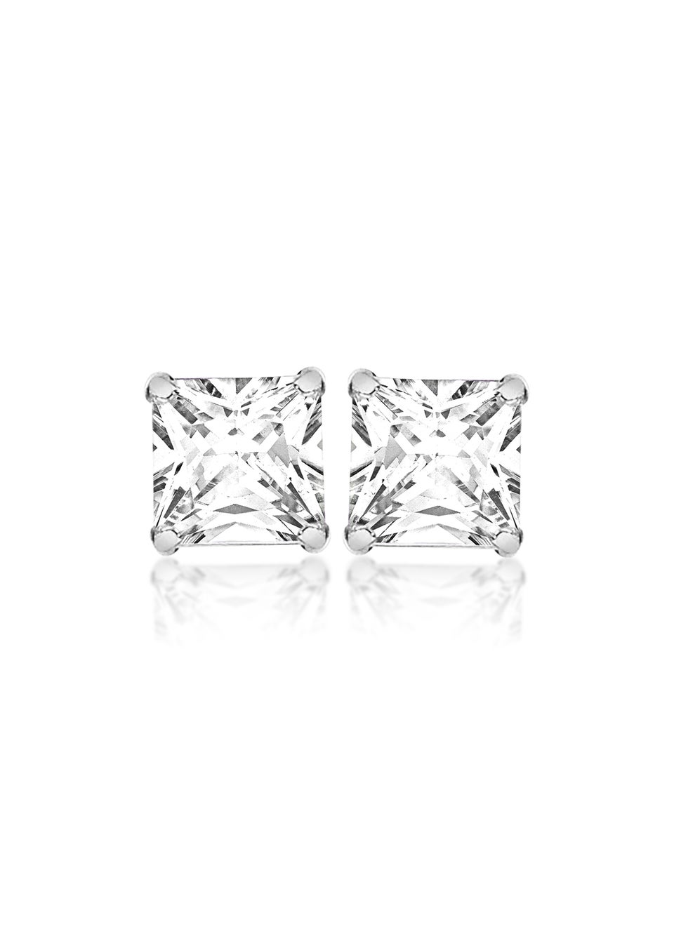 Golden Moments Sterling Silver Square White CZ Stud Earrings