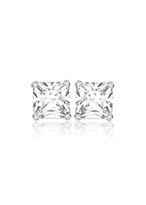 Golden Moments Sterling Silver Square White CZ Stud Earrings