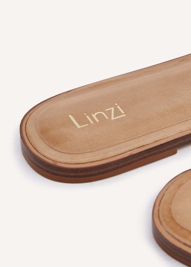 Linzi Antonia Brown Two-Tone Woven Slider Sandal