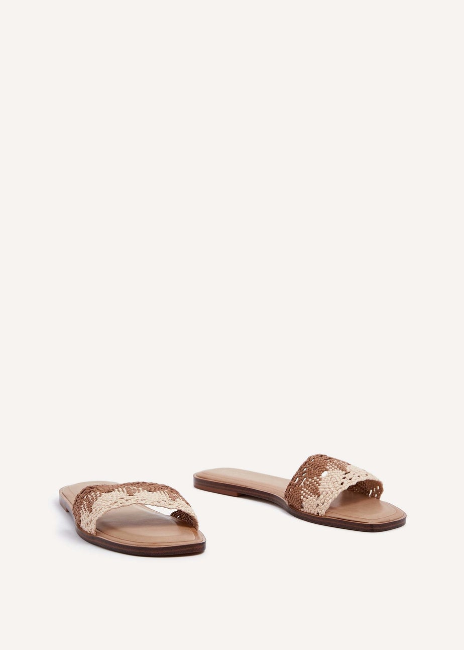Linzi Antonia Brown Two-Tone Woven Slider Sandal
