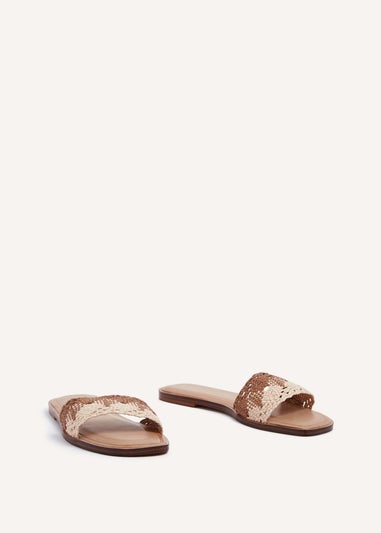 Linzi Antonia Brown Two-Tone Woven Slider Sandal