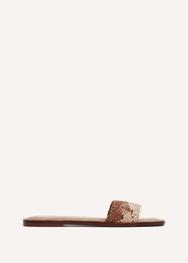 Linzi Antonia Brown Two-Tone Woven Slider Sandal