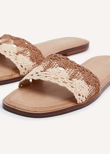 Linzi Antonia Brown Two-Tone Woven Slider Sandal