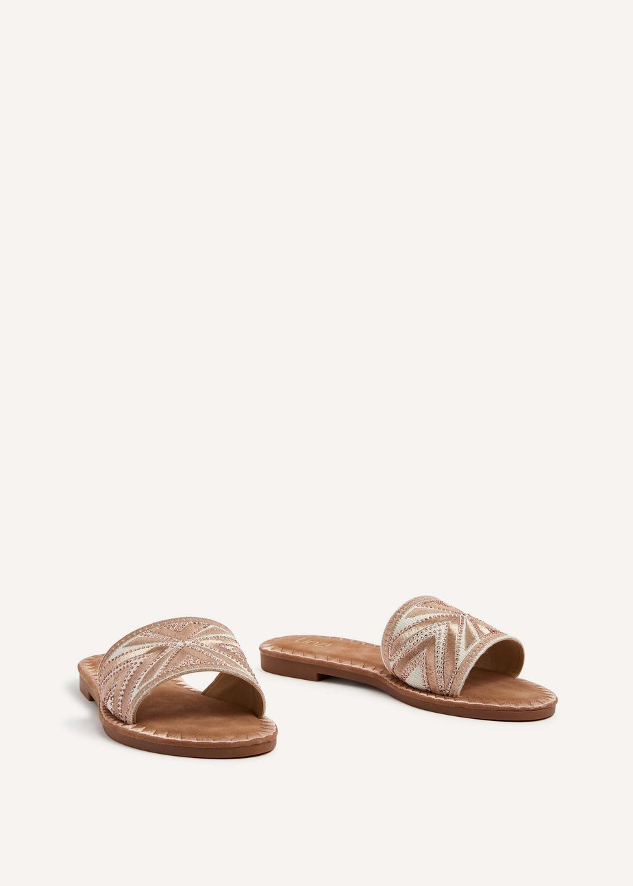 Linzi Cabana Rose Gold Aztec Design Flat Sandal