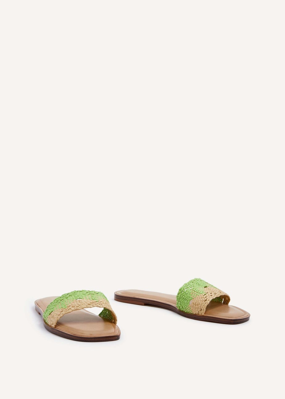 Linzi Antonia Green & Natural Two-Tone Woven Slider Sandal
