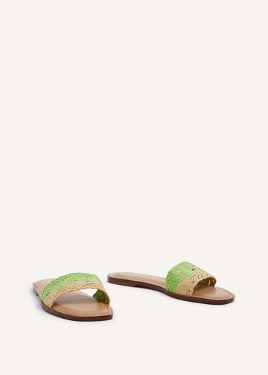 Linzi Antonia Green & Natural Two-Tone Woven Slider Sandal