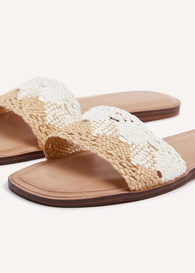 Linzi Antonia White & Natural Two-Tone Woven Slider Sandal