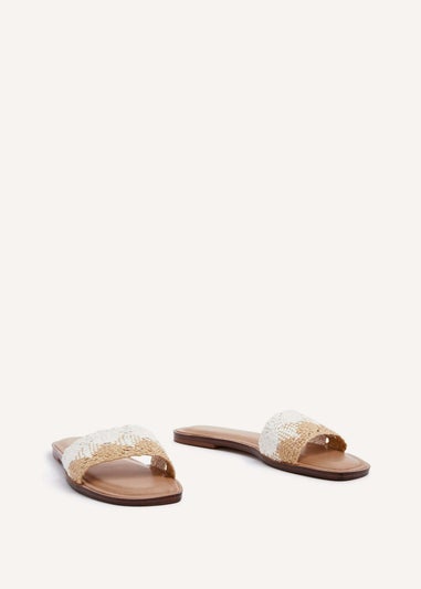 Linzi Antonia White & Natural Two-Tone Woven Slider Sandal