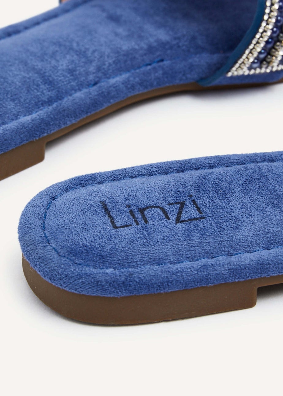 Linzi Indira Cobalt Blue Suede Aztec Design Embellished Slider Sandal