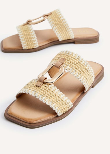 Linzi Jojo Natural Raffia Double Strap Flat Sandal