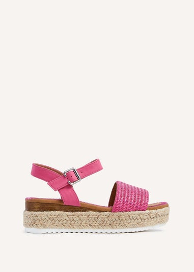 Linzi Panama Fuchsia Raffia Two Part Espadrille Inspired Flatform Sandal