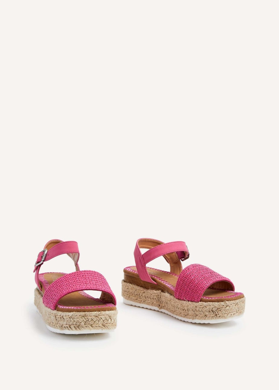 Linzi Panama Fuchsia Raffia Two Part Espadrille Inspired Flatform Sandal