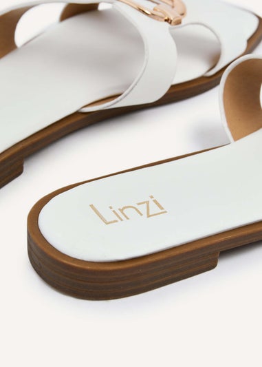 Linzi Vida White Faux Leather Flat Sandal
