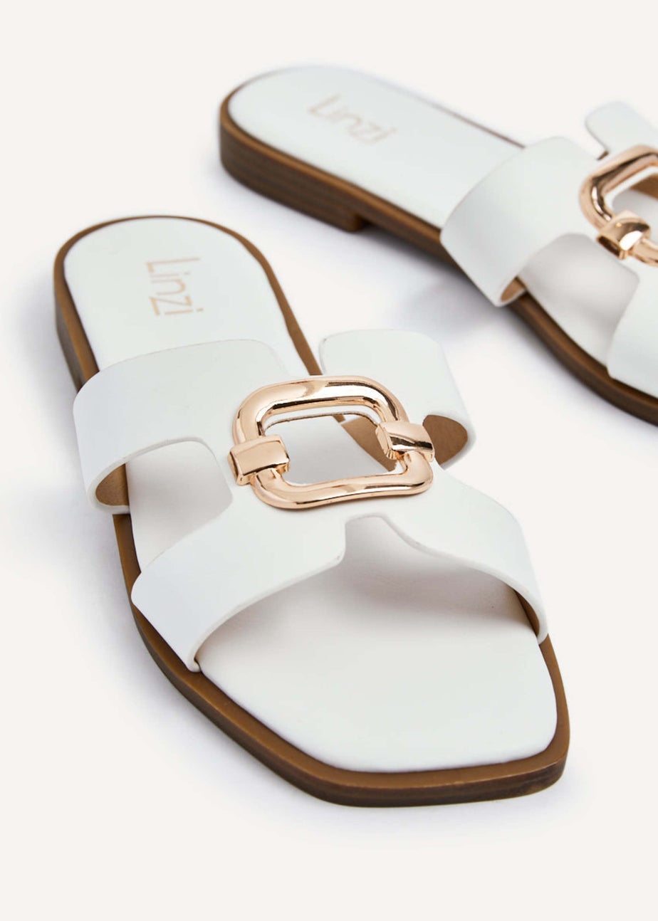 Linzi Vida White Faux Leather Flat Sandal