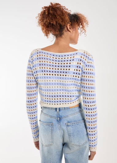 Pink Vanilla Blue Striped Crochet Jumper