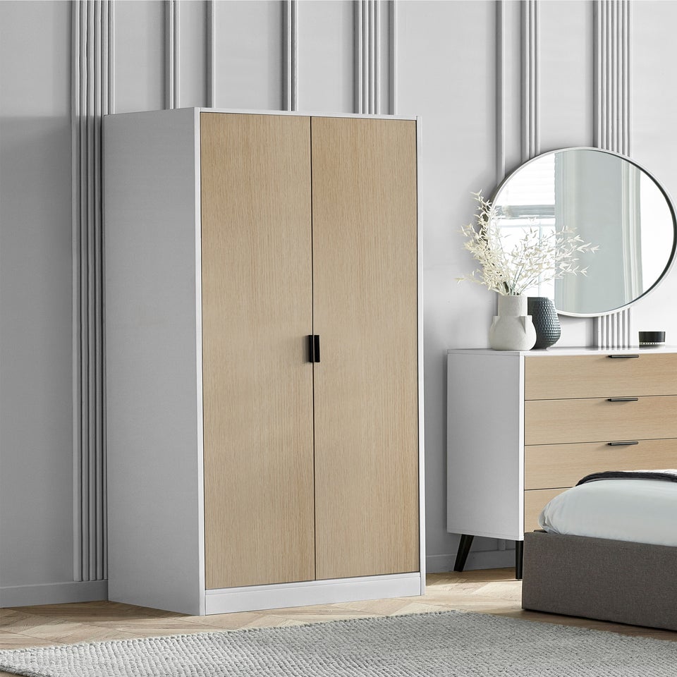 Julian Bowen Alba 2 Door Wardrobe in White and Oak (202 x 77 x 53cm)