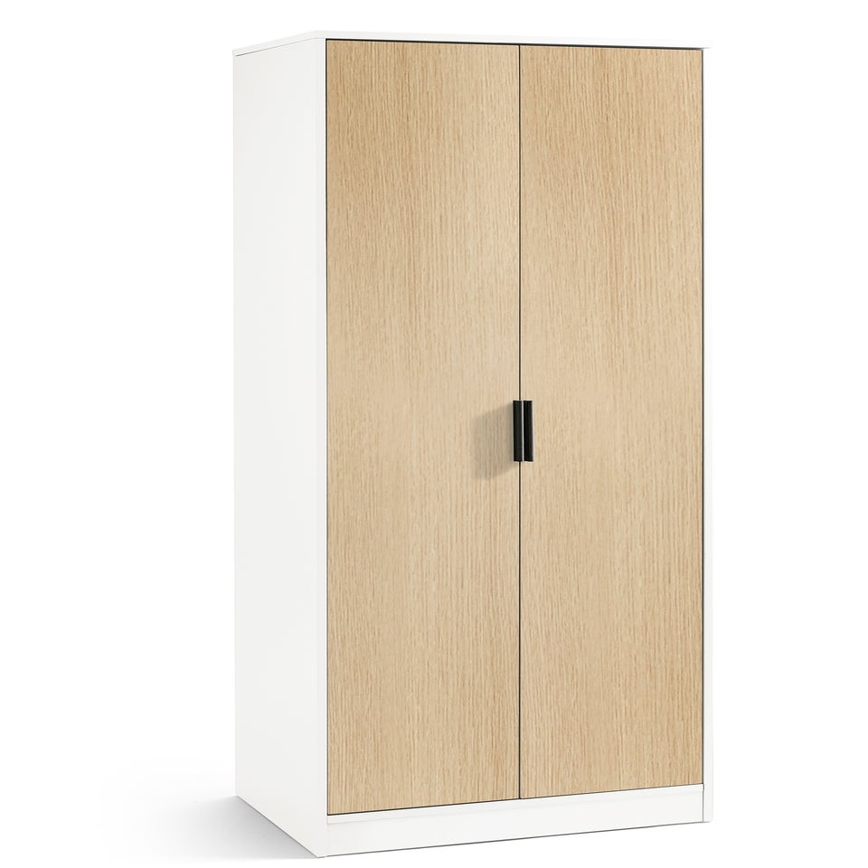 Julian Bowen Alba 2 Door Wardrobe in White and Oak (202 x 77 x 53cm)