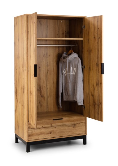 Julian Bowen Bali 2 Door 1 Drawer Wardrobe in Light Oak (185 x 92 x 55cm)