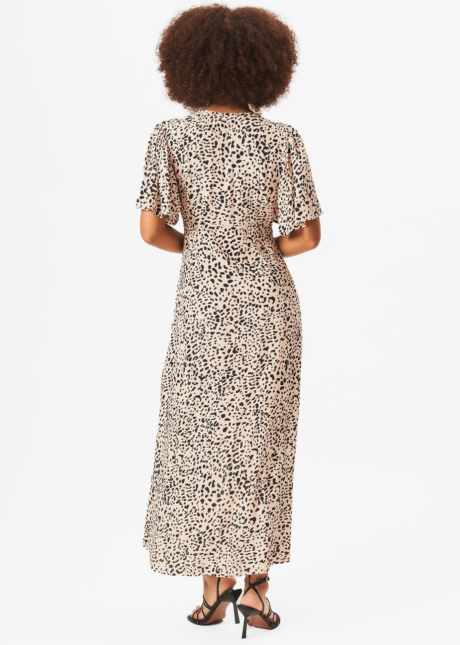 Gini London Beige Animal Print Button Down Midi Dress