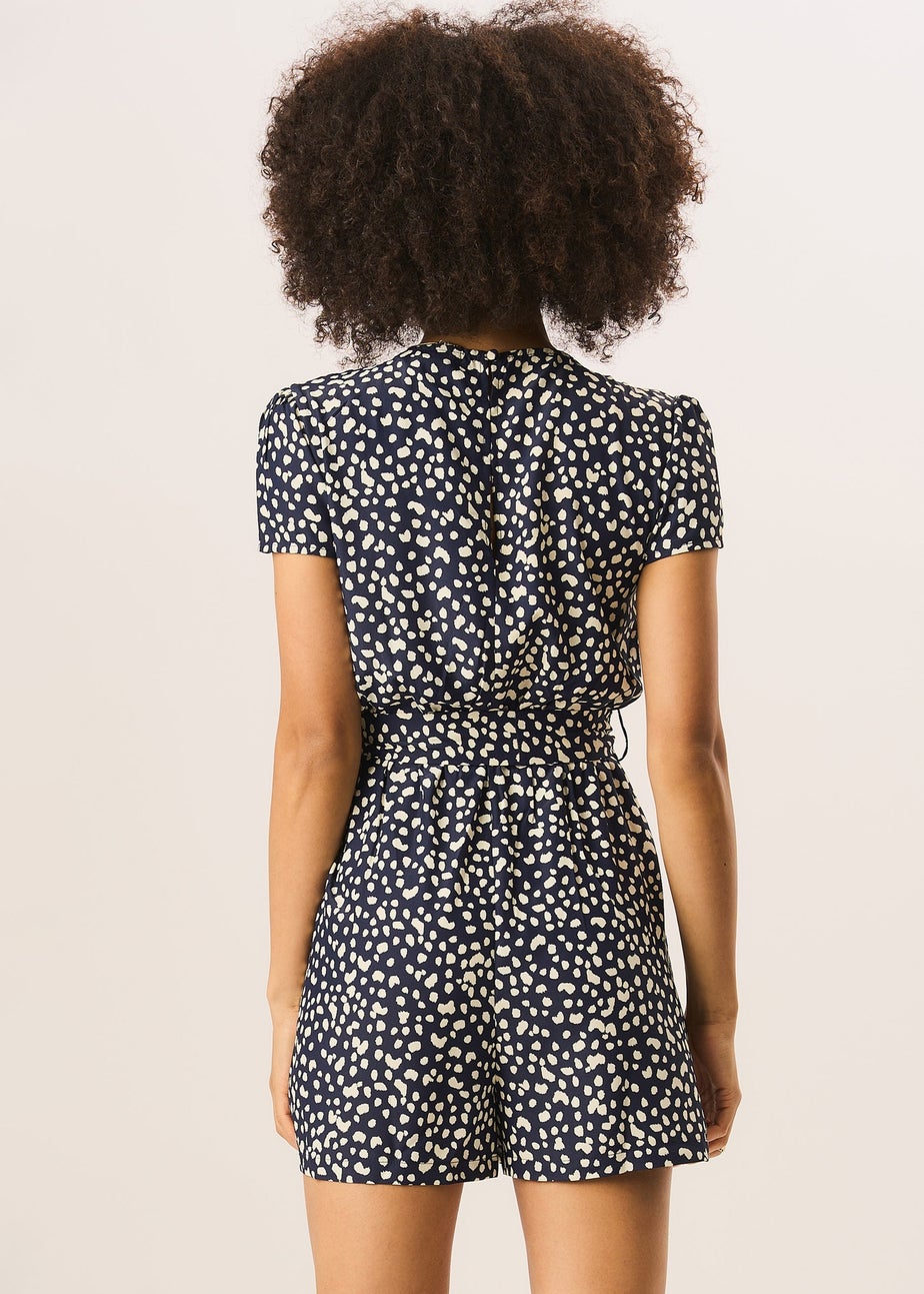 Gini London Blue Animal Print Belted Wrap Playsuit
