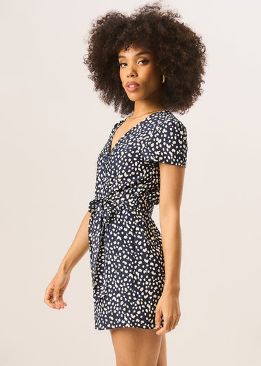 Gini London Blue Animal Print Belted Wrap Playsuit