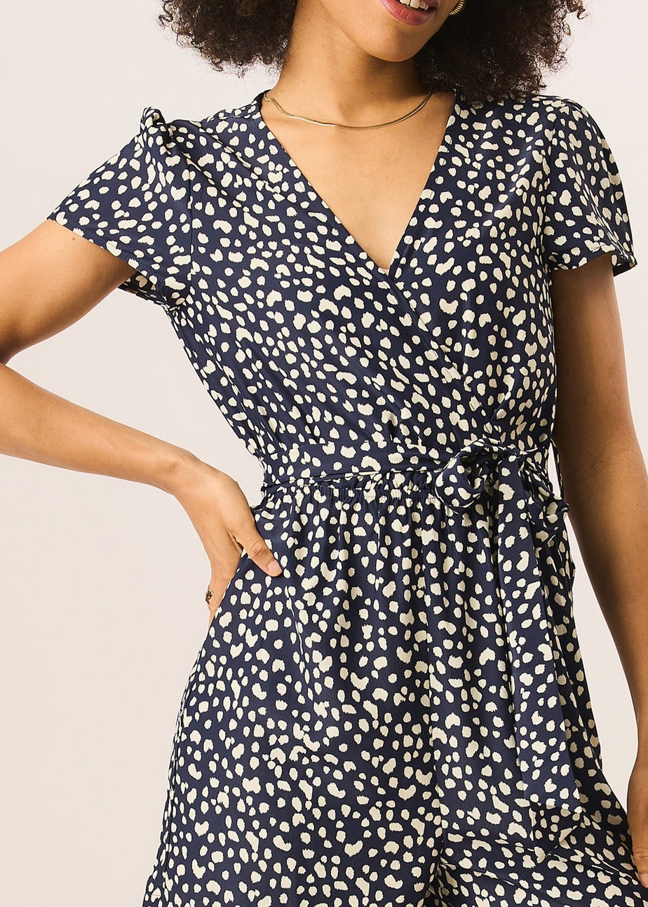 Gini London Blue Animal Print Belted Wrap Playsuit