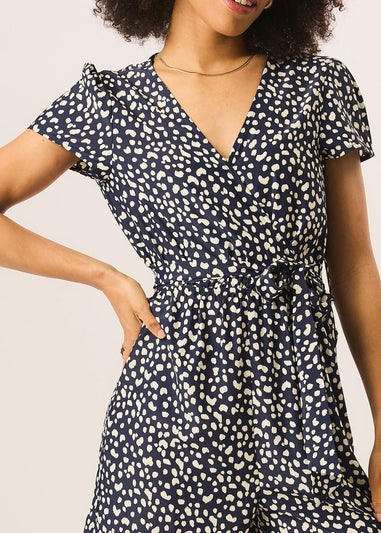 Gini London Blue Animal Print Belted Wrap Playsuit