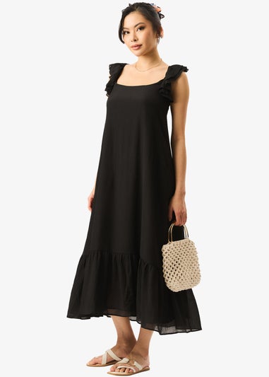 Gini London Black Ruffle Short Sleeve Maxi Dress