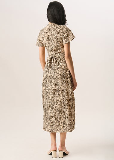 Gini London Beige Animal Printed Wrap Midi Dress