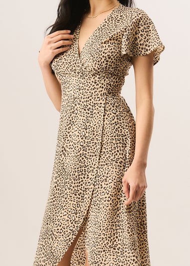 Gini London Beige Animal Printed Wrap Midi Dress
