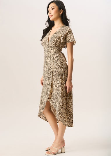 Gini London Beige Animal Printed Wrap Midi Dress