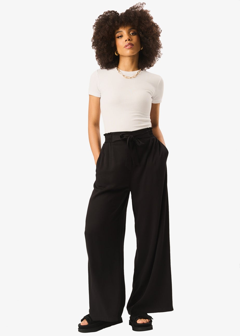 Gini London Black Paperbag Waist Tie Trousers