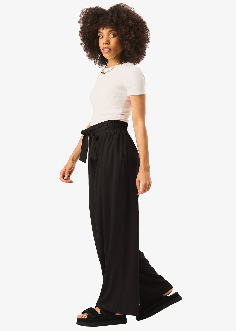 Gini London Black Paperbag Waist Tie Trousers