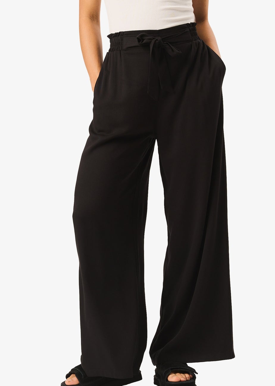 Gini London Black Paperbag Waist Tie Trousers