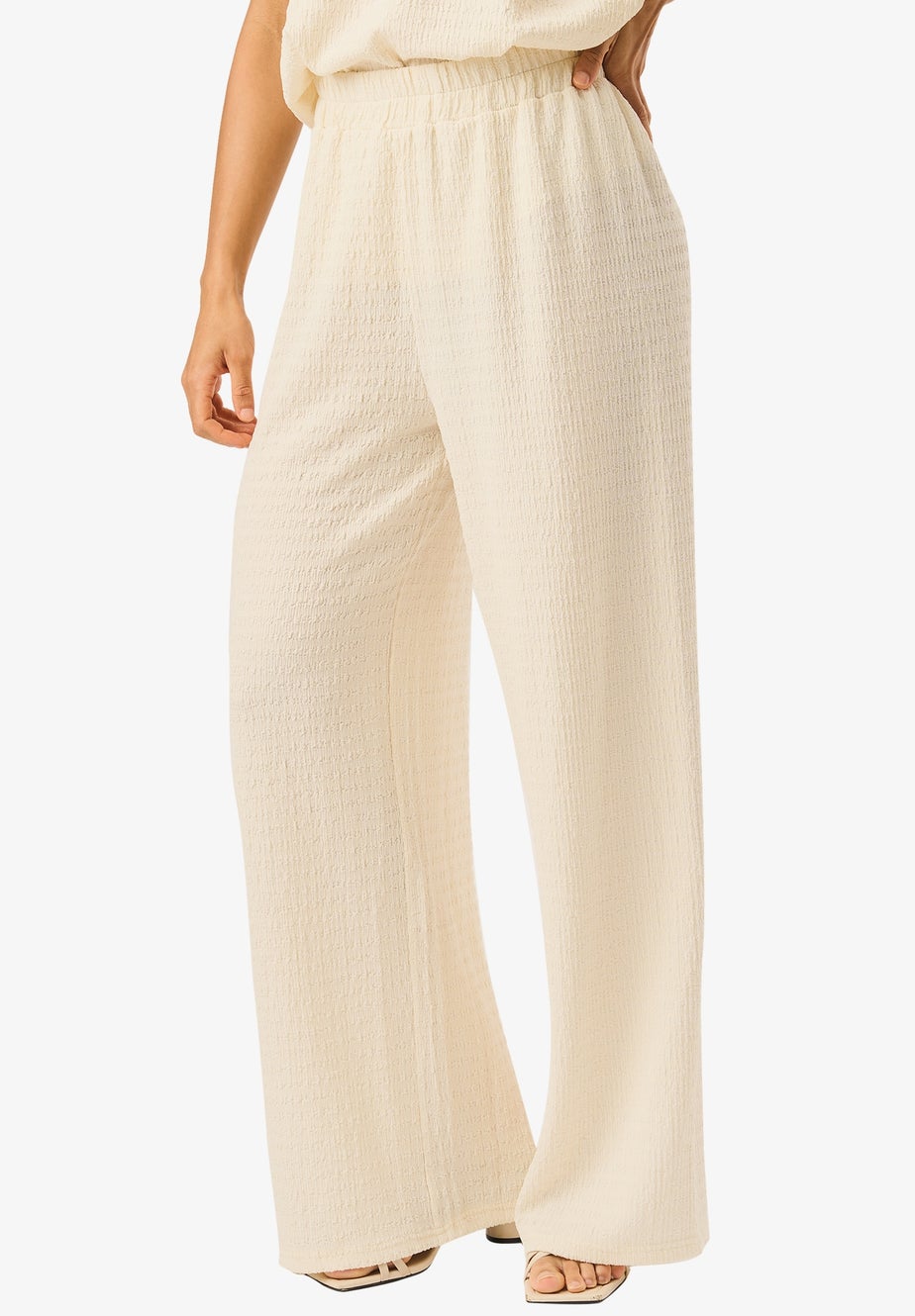 Gini London Ivory Textured Elastic Waist Pull On Trousers