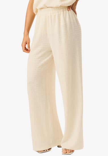 Gini London Ivory Textured Elastic Waist Pull On Trousers