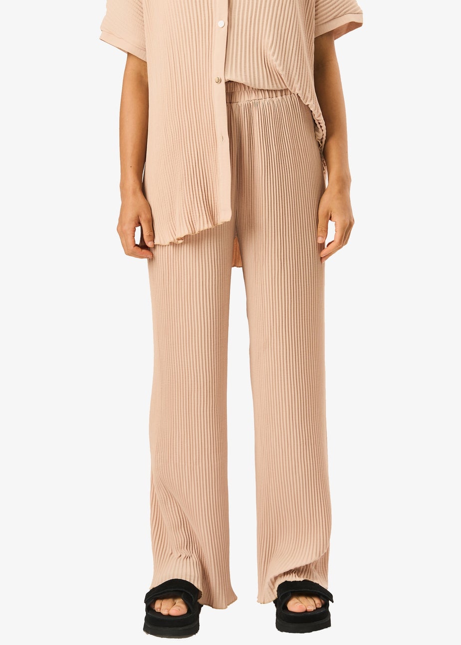 Gini London Beige Plisse Loungewear Wide Leg Trousers