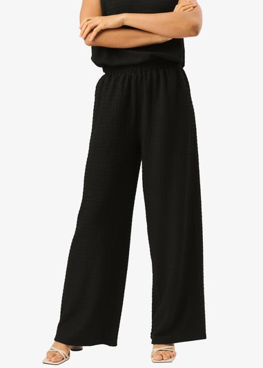 Gini London Black Textured Elastic Waist Pull On Trousers