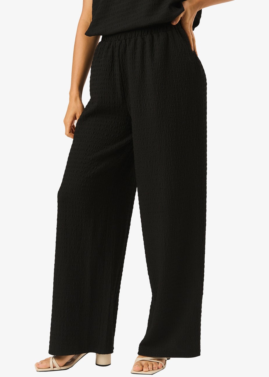 Gini London Black Textured Elastic Waist Pull On Trousers